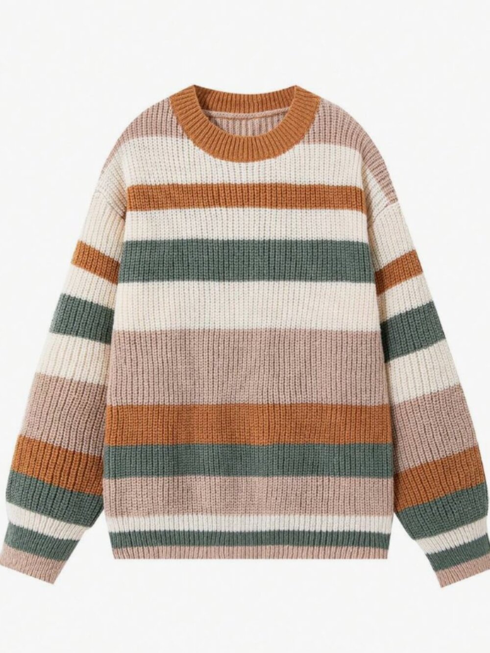 Women’s Oversized Striped Knit Sweater Casual Drop Shoulder Cozy Pullover - Picture 5 of 6